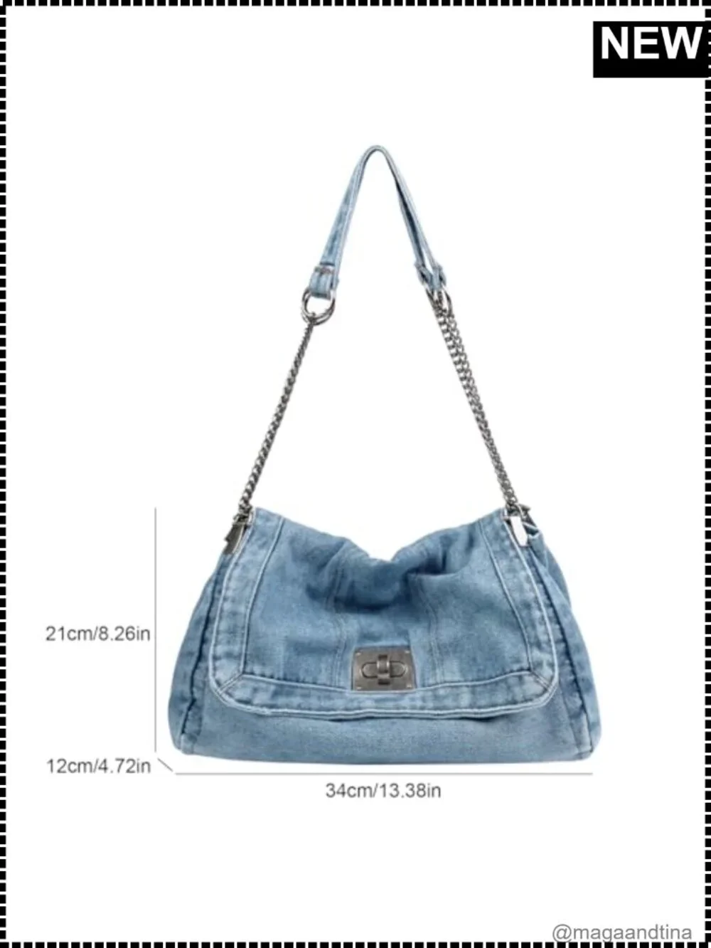 Denim Tote Bag Adjustable Chain Shoulder Crossbody Hobo Purse